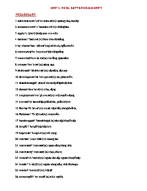Bài tập Tiếng Anh Lớp 10 - Unit 4 For a better community - Năm học 2022-2023 (Có đáp án)